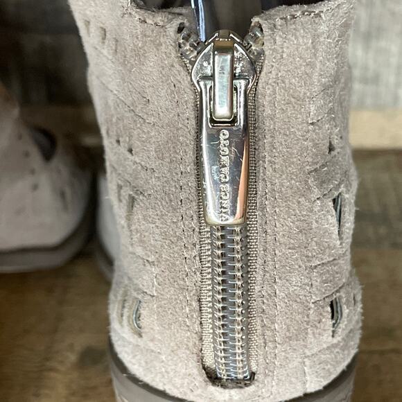 Vince Camuto Tarita Laser Cutout Lace Up Bootie Sandals Tan Suede Size 7.5 - Picture 10 of 14